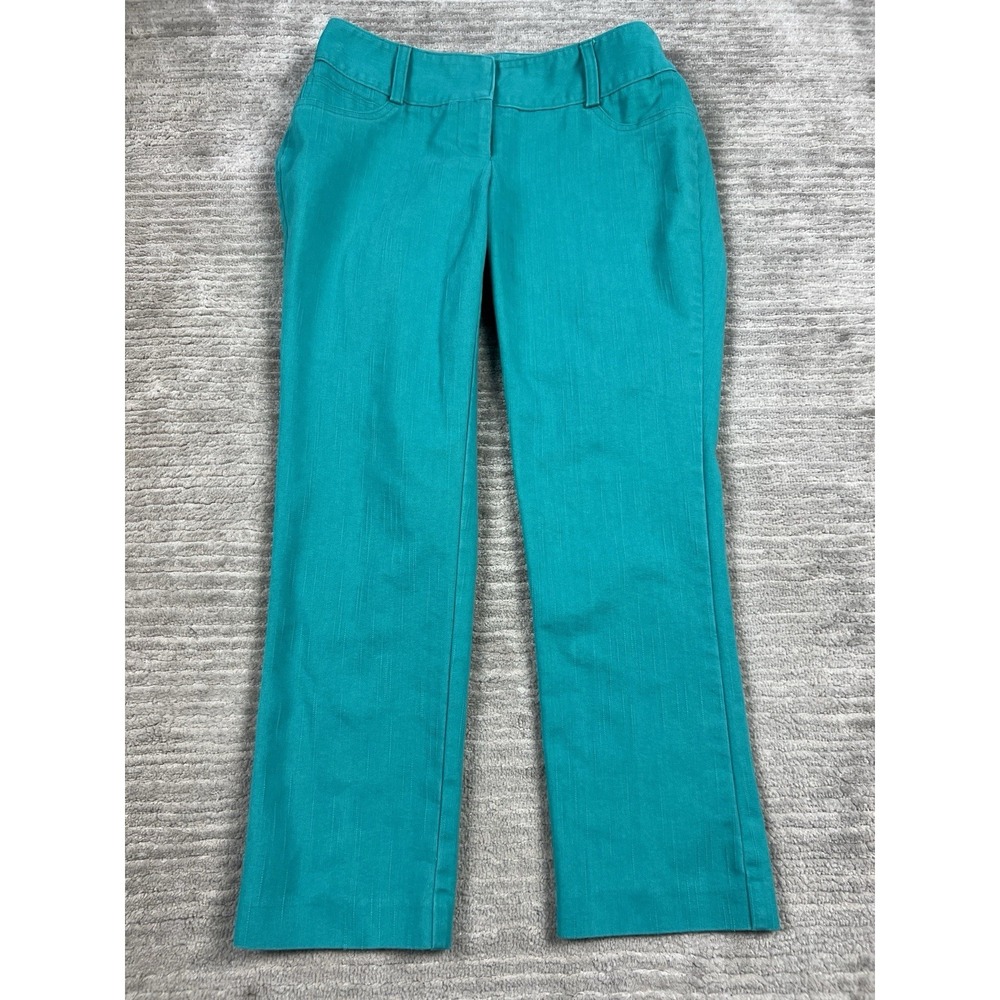 Maurices Pants Womens 3/4 Green Ankle Cropped Flat Front Cotton Blend